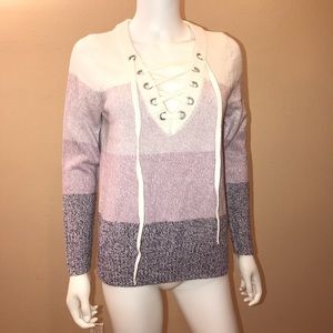 Soho New York Co Lace Up Sweater NEW Womens Size Small Colorblock Pink Lavender